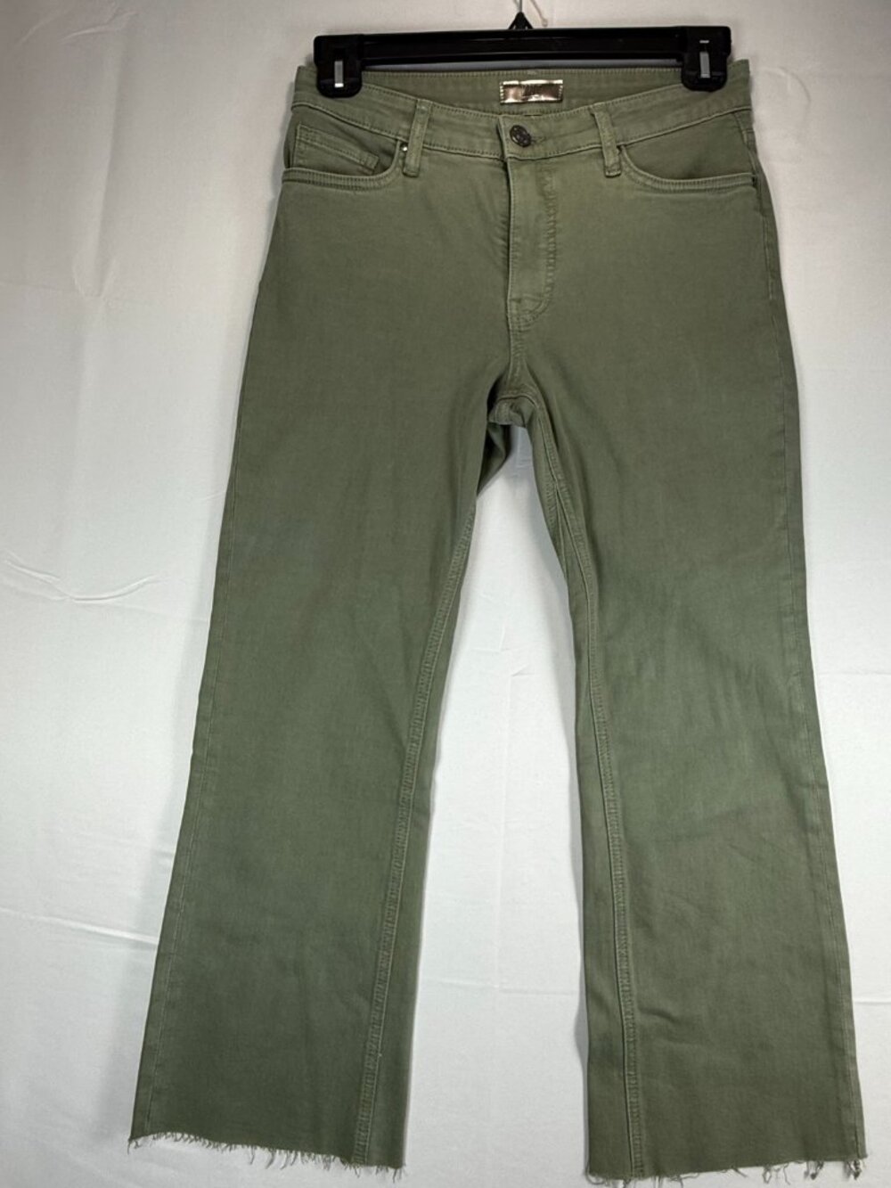 KUT from the Kloth Pants Women 4P Green Kelsey Fab Ab Ankle Flare Raw Hem Frayed
